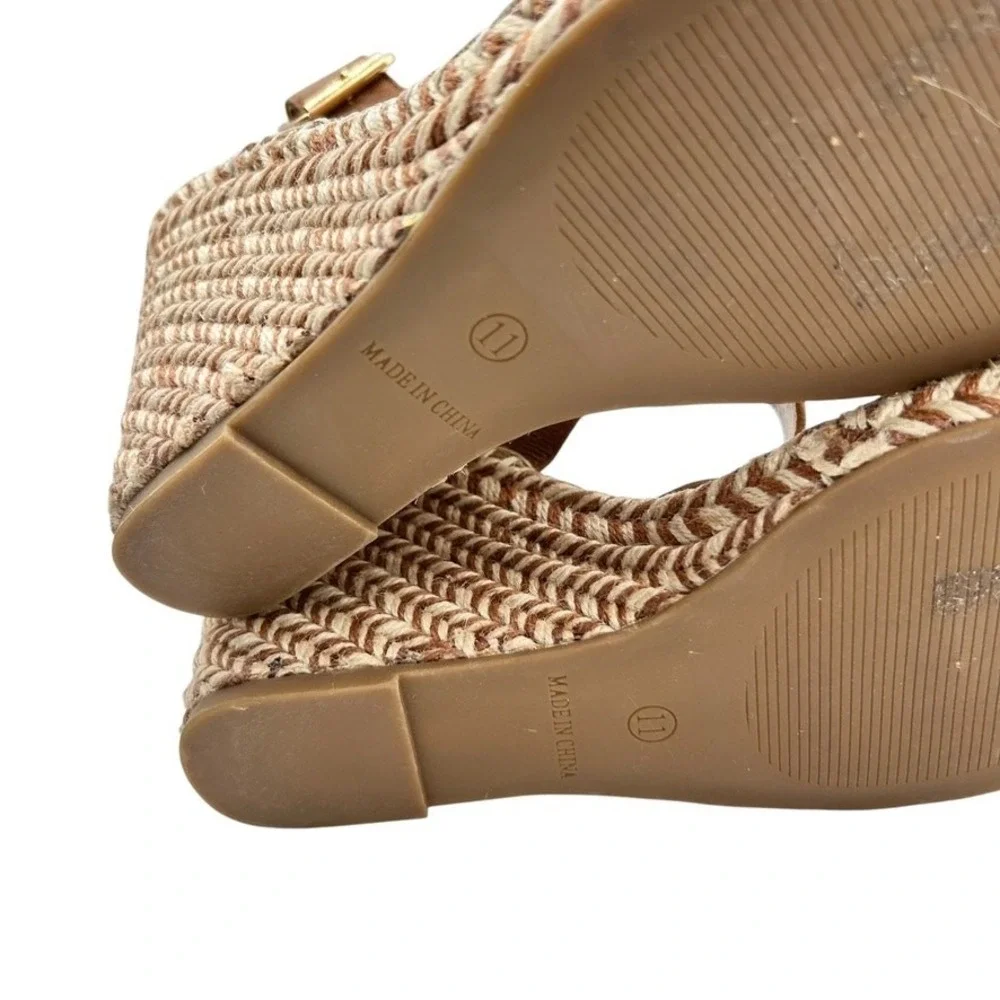 Steve Madden Women Tan‎ Leather Espadrille Wedge Sandals Ankle Strap Size 11M
